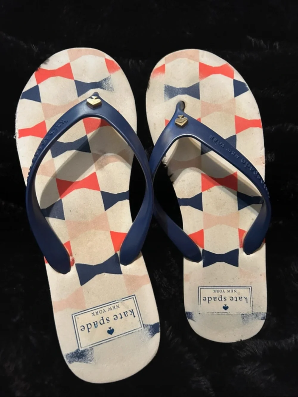 kate spade Navy Red Cream Geometric Flip Flops👁️